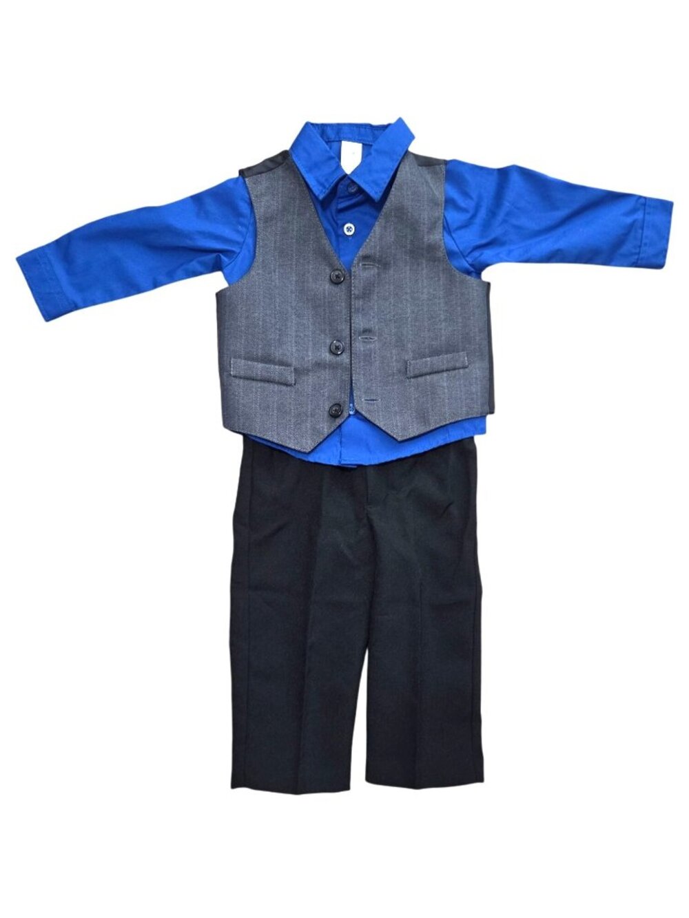 George Blue Gray 3 Piece Formal Button Shirt Vest Pants Suit Set Baby Boy's 12M